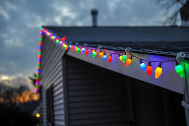 christmas lights hanging from home